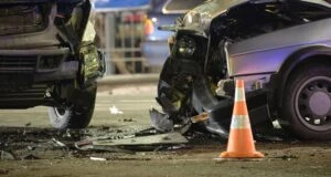 Cars crashed heavily in road accident after collision on city