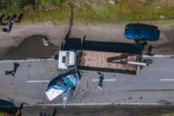 Overhead view of a truck accident.