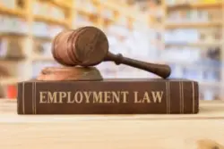 California employment law book with a gavel on top