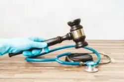 A gavel is near medical equipment. Contact a Culver City medical malpractice lawyer.