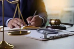 A medical malpractice lawyer works on a client’s case. What does a medical malpractice lawyer do
