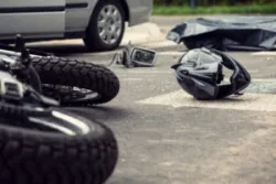 A motorcycle scene is shown. Hire a motorcycle accident lawyer in Las Vegas.