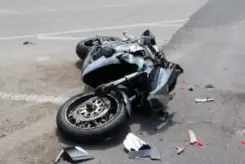 cracked-up motorcycle on the road