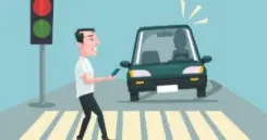 vector of a man in a crosswalk at a red light