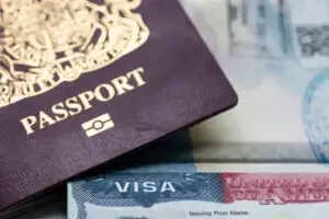 close-up on visa document and passport