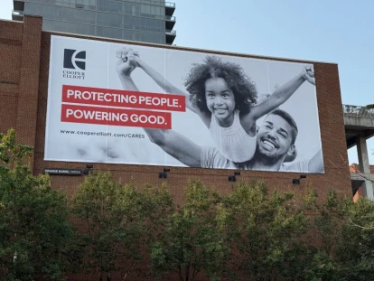 Cooper Elliot wall banner: Protecting People. Powering Good.