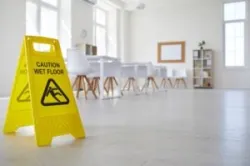 wet floor sign in a kitchen cafe