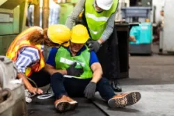 Two construction workers advise their coworker to seek a Norwich workers’ compensation lawyer after an accident.
