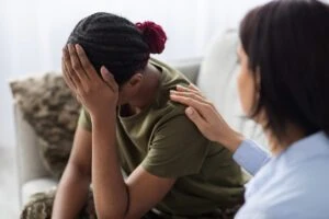 Military female receiving mental health help