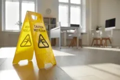 A yellow slip-and-fall sign on a wet floor. A Jacksonville personal injury lawyer can help you seek damages.