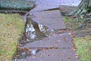 cracked sidewalk with puddles