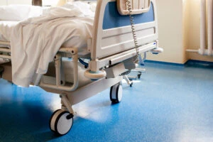 A hospital bed of a mother whose child suffered a birth injury.