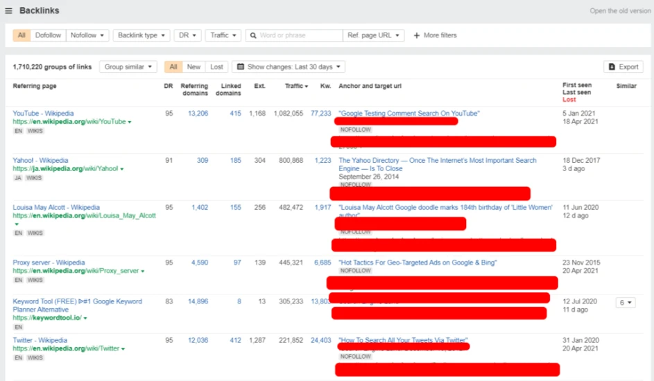What the new backlinks tool looks like