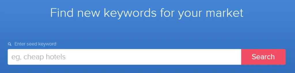The user interface of Wordtracker's free keyword research tool.