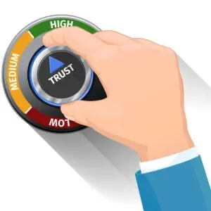 Trust knob button or switch. High confidence level vector concept