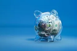 Piggy bank with money. Learn about the average disability payment in North Carolina.