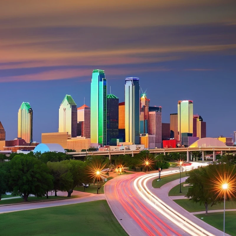 AI-generated image of Dallas skyline, where legal funding is available