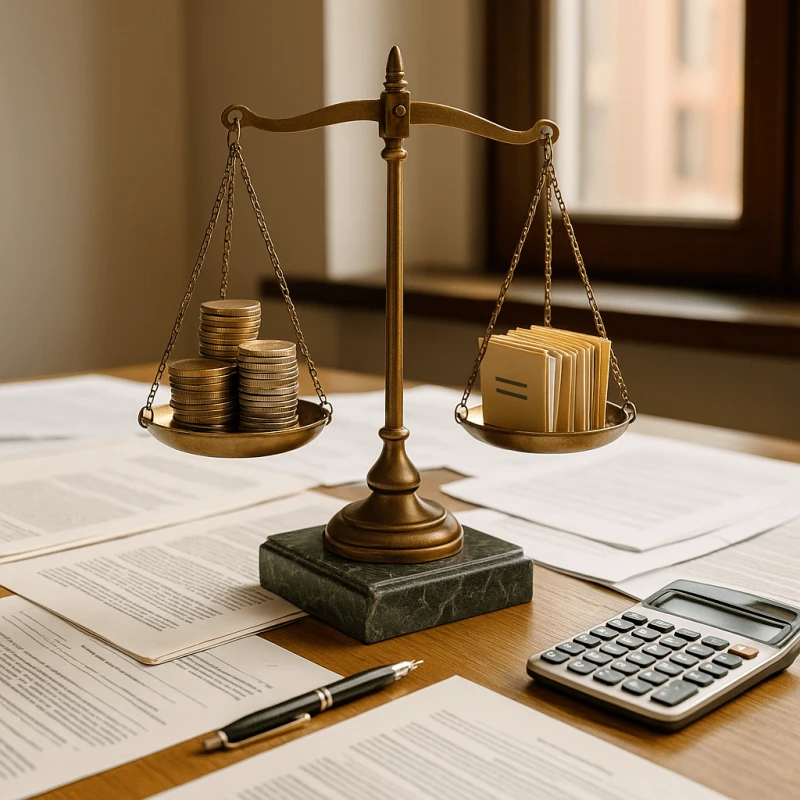 Balance scale and legal documents representing risk management for multiple lawsuit advances