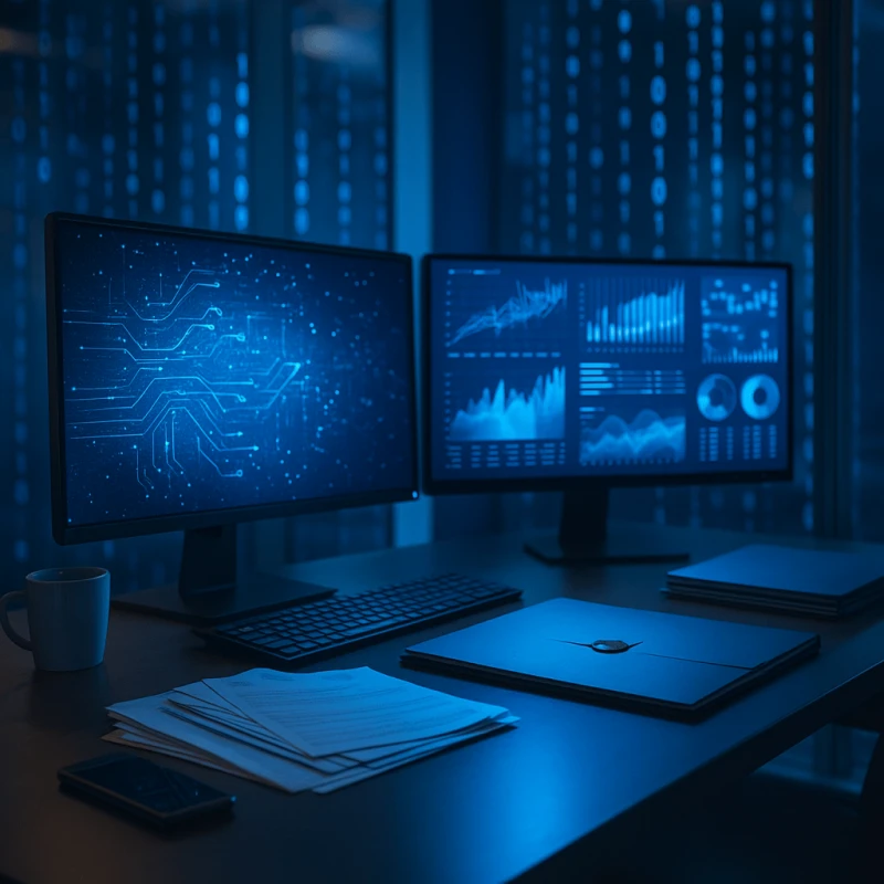 Modern digital workspace symbolizing AI-driven technology improving legal funding approvals