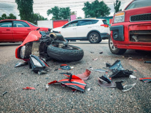 crashed red motorcycle