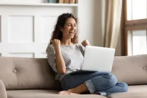 woman happy to get her loan approved