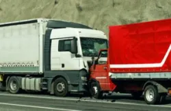 two trucks smashed into each other