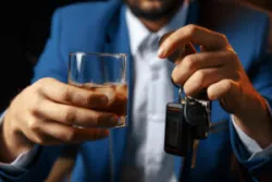 A man holds an alcoholic beverage in one hand and car keys in the other. A Georgia drunk driving attorney can defend motorists facing DUI charges.