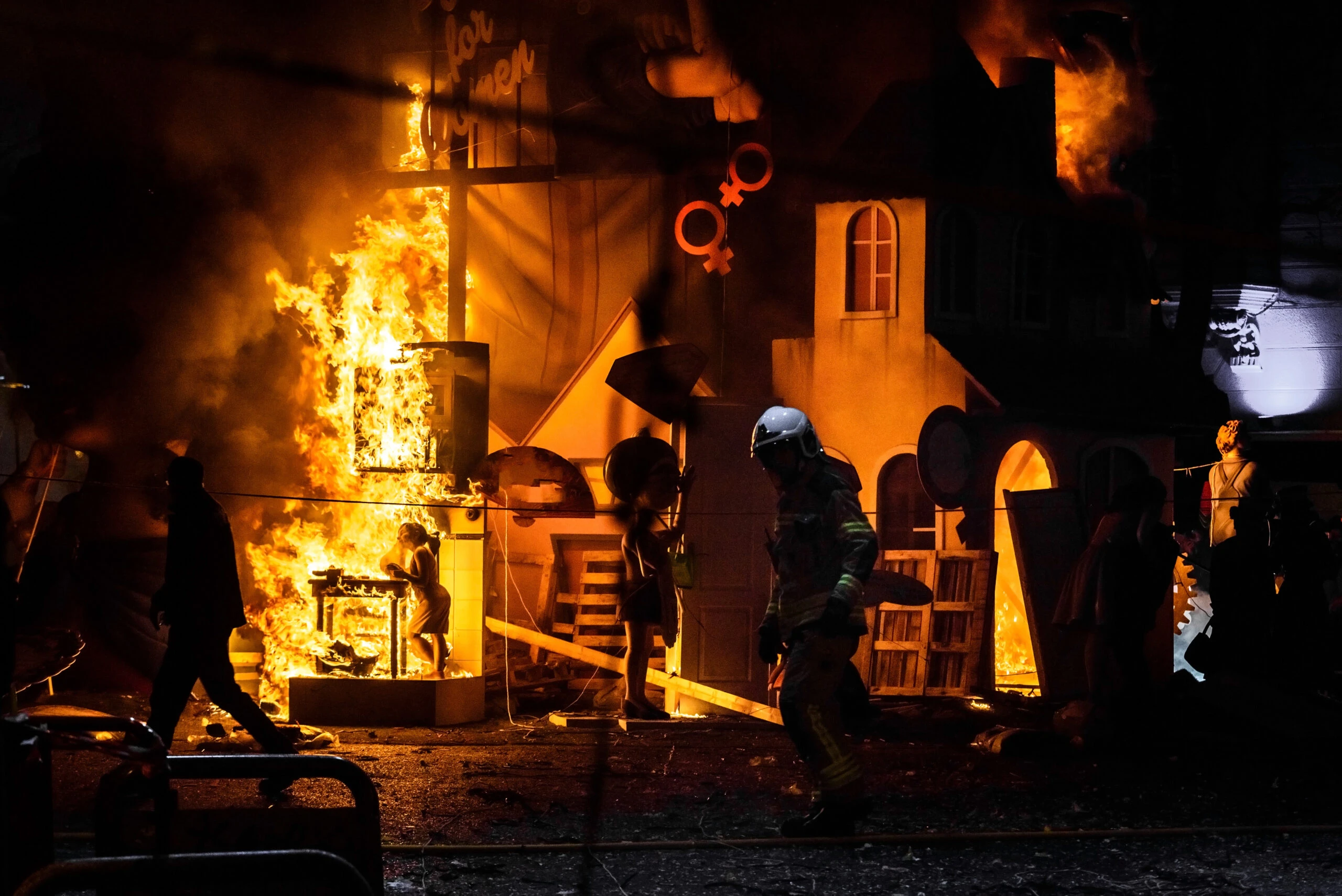 Firemen controlling a big fire.