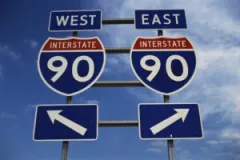 Signs for I-90. You can contact a Mishawaka Interstate I-90 accident lawyer for help after a collision.