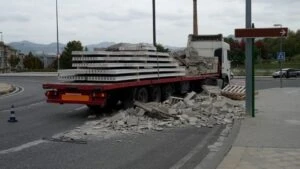 A truck stops after scattering construction debris on a Florida road.