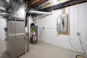 furnace setup in a basement