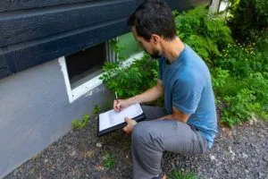 technician measuring IAQ in a home