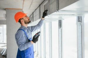 A furnace repair technician working on a vent. How do I reset my furnace?