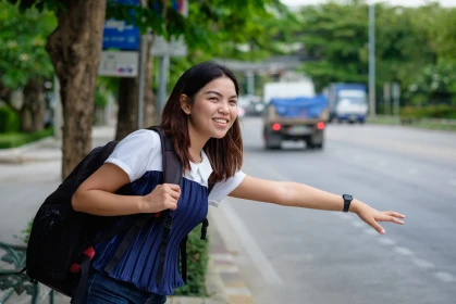 girl on a bus stop