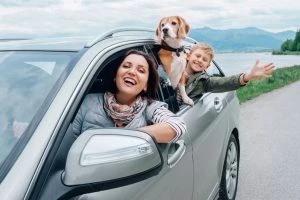 Family riding in car