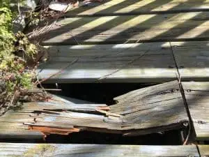 Broken wooden deck panels