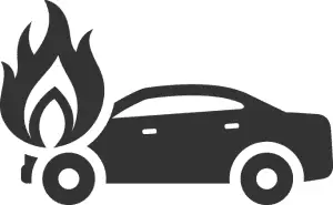 Illustration of car with flaming hood section