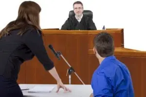 a lawyer and her client arguing their case in court