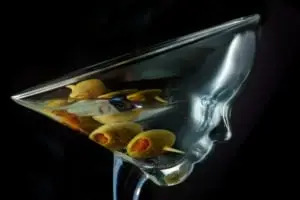martini glass with a face in it