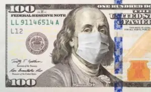 One Hundred Dollar Bill With Medical Face Mask