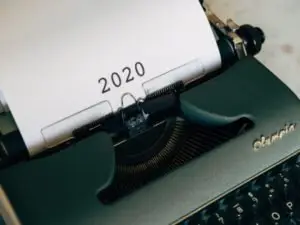 "2020" on a typewriter