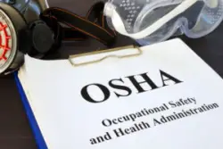 a workplace health and safety claims lawyer holding an OSHA handbook