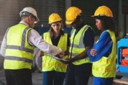 A warehouse manager explains to other workers how the collective bargaining process works when represented by a union and labor attorney.