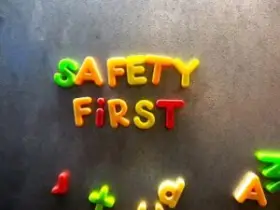 safety first spelled out with magnetic fridge letters