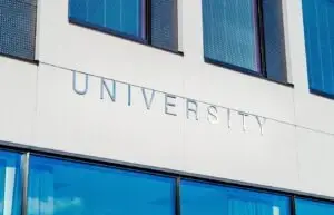 the word "university" on the front of a building
