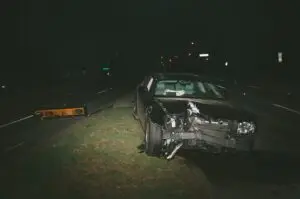 car involved in head-on collision at night