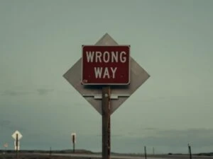 Traffic sign that reads 'Wrong Way'