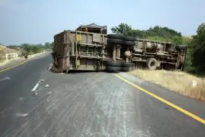 rolled-over tractor-trailer