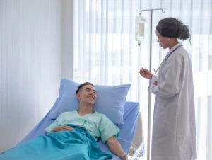 Young man Patient lying in a hospital bed