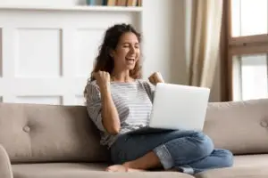 woman happy that her funding came through